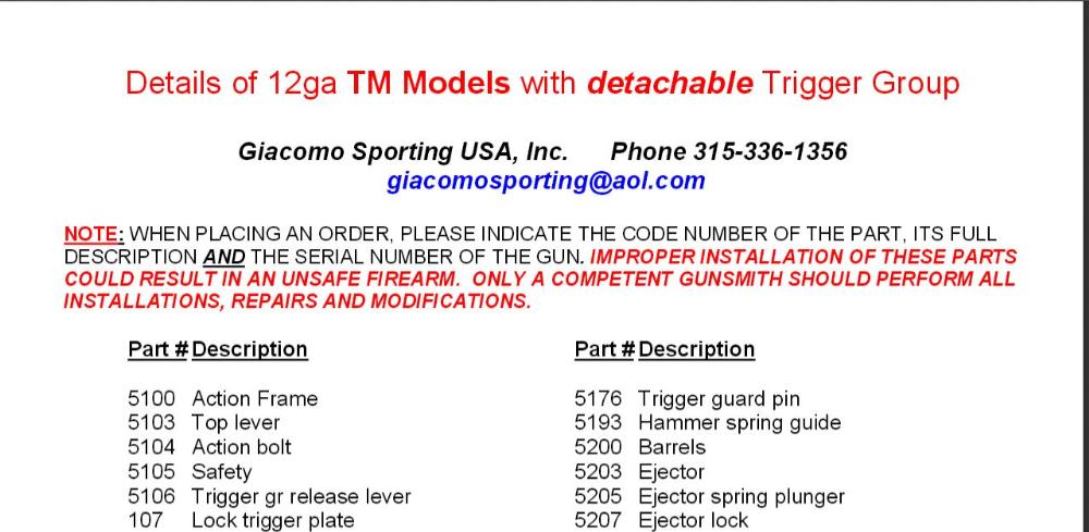 TM Model Parts List - Click on PDF to the Right